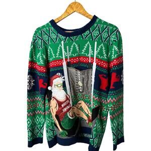 Blizzard Bay Christmas Sweater Mens M Body Builder GAINS Weightlifter Ugly XMas